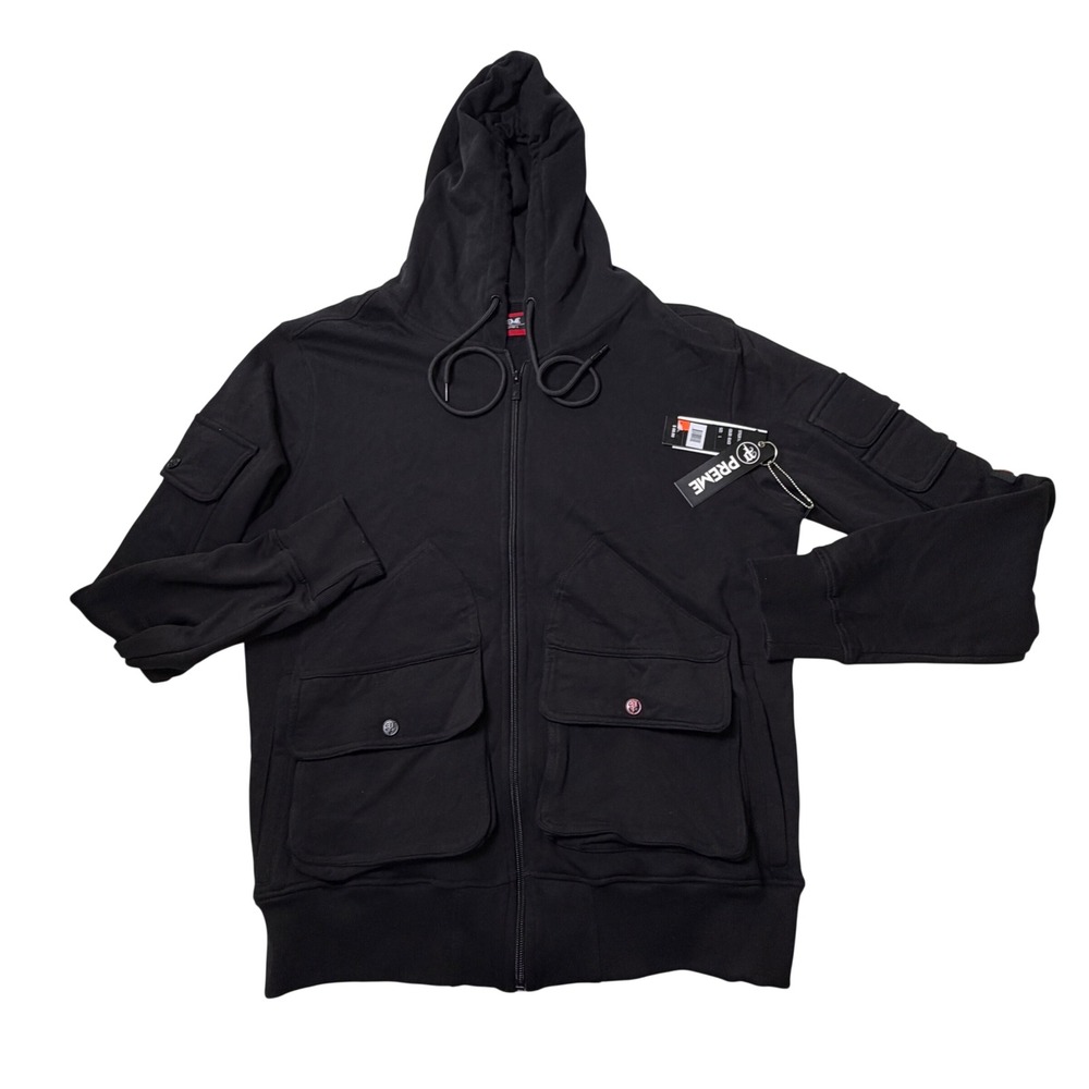 Preme Tactical Cargo Full Zip Hoodie Mens Large Black NWT Utility Streetwear